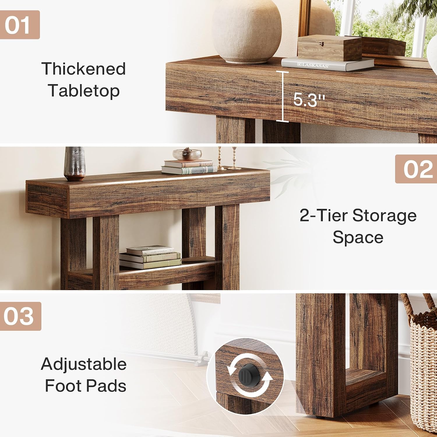 Tribesigns 41.34" Farmhouse Console Table, Sofa Table Behind The Couch | 2-Tier Narrow Entryway Furniture with Storage Shelves for Hallway Foyer Living Room, Easy Assembly, Rustic Brown