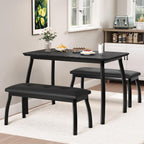 GAOMON Dining Table Set for 4, 3-Piece Wooden Kitchen Table with 2 Upholstered Benches, Space-Saving Dinette Set for Restaurant, Studio, Dining Room, Home Kitchen, Gray (Black, 2 Chairs)