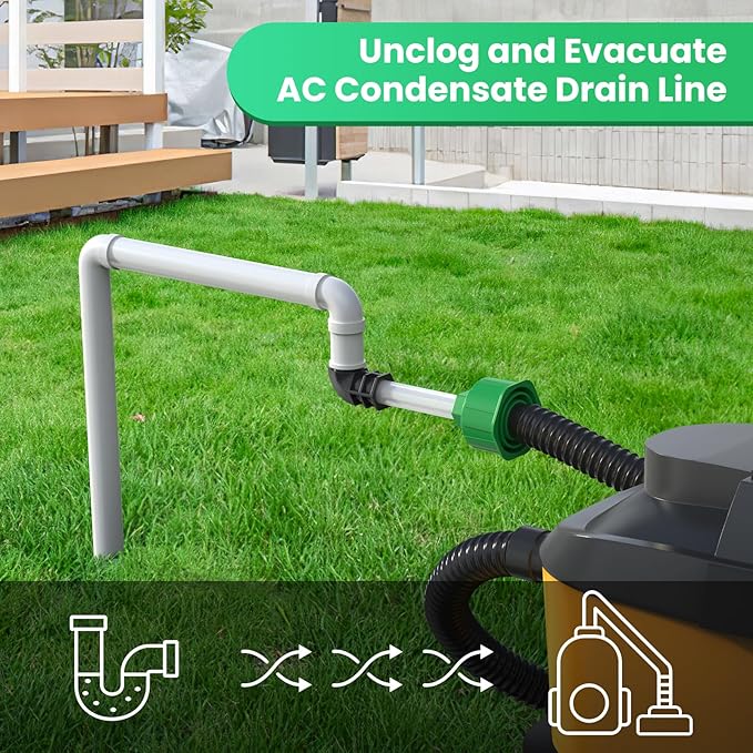 AC Drain Line Unclogger, HVAC to PVC Pipe AC Drain Line Cleaner Tool, A/C Condensate Drain Line Cleaner Adapter, Air Conditioner Wet Vac Attachment to Evacuate and Unclog AC Drain Lines-Green