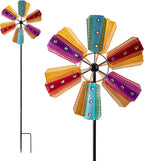 Alpine Corporation 86" Tall Outdoor Colorful Bejeweled Wind Spinner Stake Yard Decoration, Multicolor