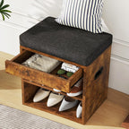 YMYNY Small Shoe Storage Bench with Cushion and Drawer, 2 Tier Adjustable Entryway Bench with Storage, Wooden Shoe Rack Bench for Entryway, Living Room, Hallway, Closet, Bedroom, Rustic Brown, HSC002H