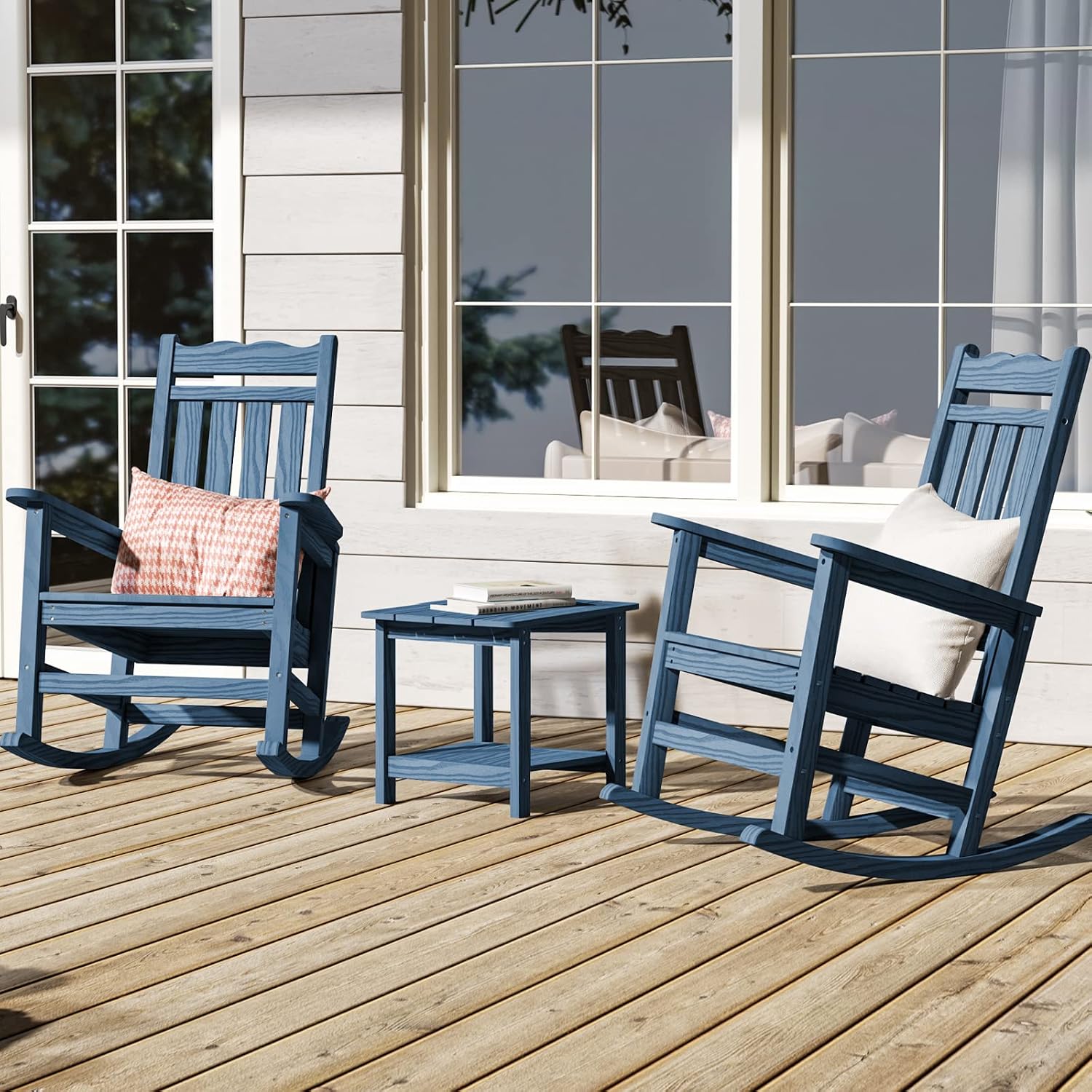 Stoog All-Weather Patio Rocking Chairs Set of 2, Outdoor Rocking Chair with 400 lbs Support, Porch Rocker, Rocking Chairs for Porch, Backyard, Garden and Deck, Blue