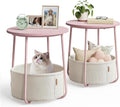VASAGLE Nightstands, Set of 2 Small Round Side Tables with Fabric Basket, Bedside End Tables, for Bedroom, Jelly Pink and Cream White ULCT668R01