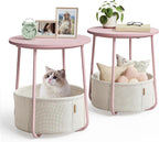 VASAGLE Nightstands, Set of 2 Small Round Side Tables with Fabric Basket, Bedside End Tables, for Bedroom, Jelly Pink and Cream White ULCT668R01