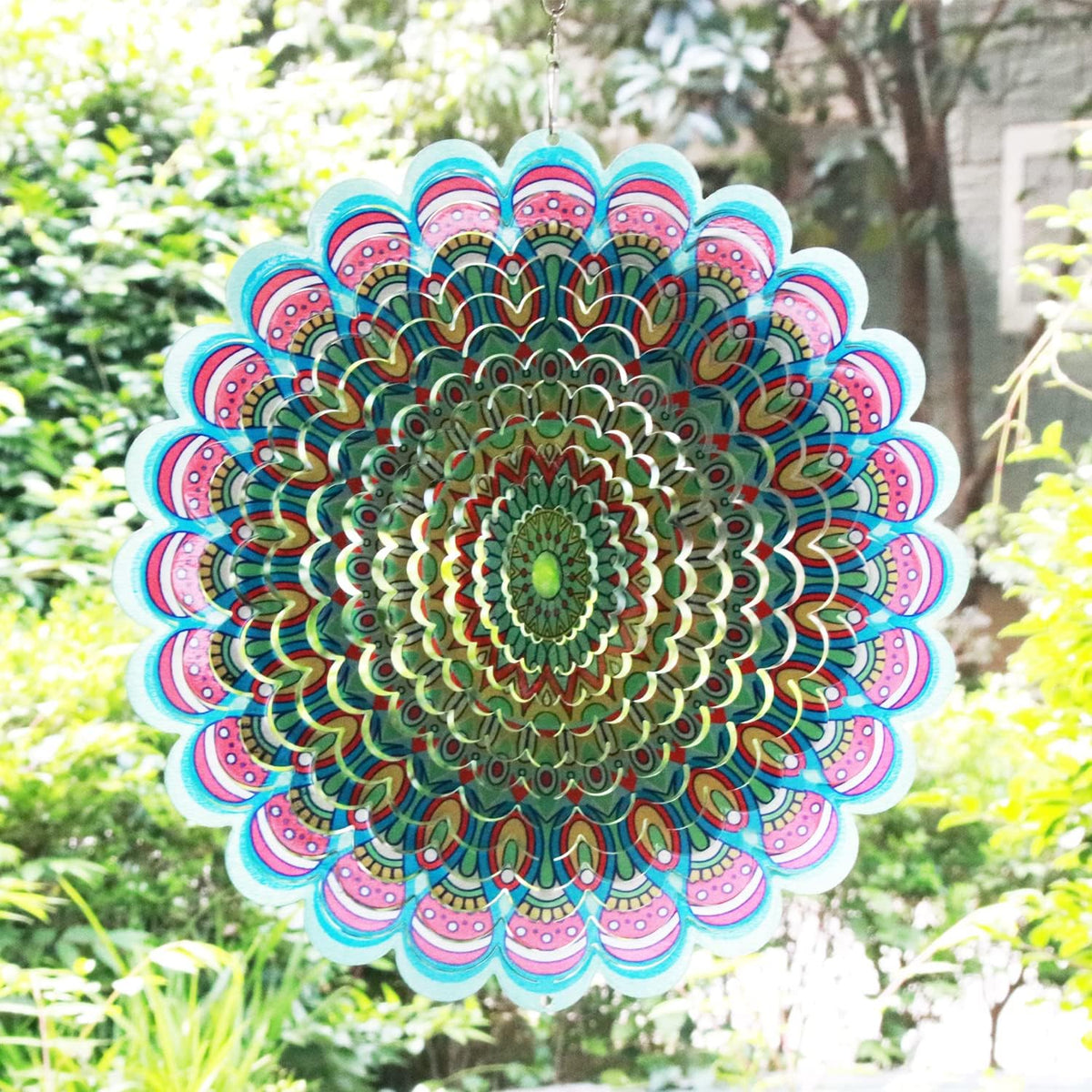 SPRING SONG Colorful Mandala Kinetic Wind Spinner for Yard and Garden Stainless Steel Spinner Indoor and Outdoor Hanging Decor Crafts Ornaments Kinetic Art Spinner Hanging Wind Spinners Decor Gifts