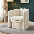 Homkdom Barrel Accent Chair with Storage Ottoman, Teddy Fleece Shell Back, Ergonomic Lumbar Support, Spring Foam Seat, 300 lbs, Reading Chair for Bedroom Living Room Home Office Creamy White