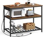 VASAGLE Kitchen Island with 3 Shelves, Storage Cabinet, Steel Structure | Kitchen Shelf with Large Wooden Worktop, 47.2 Inches Width, Rustic Brown and Matte Black, BARNET Collection UKKI101K01