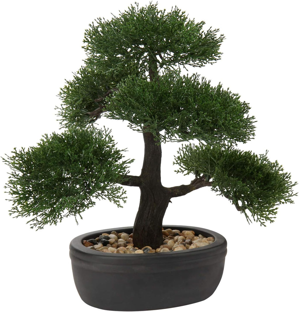 Artificial Bonsai Tree Juniper Faux Plants Indoor Small Fake Plants Decor with Black Plastic Pots for Home Table Office Desk Bathroom Shelf Bedroom Living Room Farmhouse Decorations