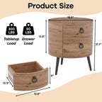GarveeHome Round Side Table with Drawers Modern Night Stand with Storage Wooden Accent End Table Circle Bedside Table with Metal Legs for Living Room, Bedroom (Natural)