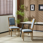 Christopher Knight Home Regina French Country Dining Chairs Set of 2, Wooden Dining Room Chair, High Back Kitchen Side Chair, Fabric Upholstered Armless Extra Seat, Slate Blue