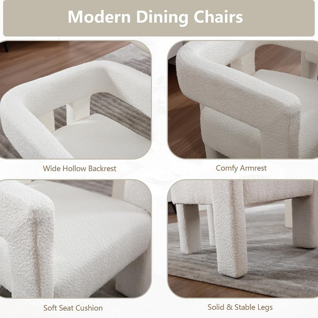 Tmsan Boucle Accent Chairs Set of 2, Modern Barrel Dining Chairs, Sherpa Armchair Comfy Upholstered Side Chair for Living Room Kitchen Reception (Beige, Set of 2)