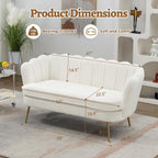59" Small Loveseat Sofa 2-Seater, Modern Chenille Couch with Gold Metal Legs & Floral Backrest, Compact Apartment Sofa for Living Room, Bedroom, Office, Dorm (Boucle, Ivory)