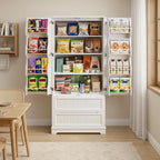 Gizoon 71" Tall Kitchen Pantry Cabinet with Drawers for Dining Room, Food Pantry Storage Cabinet with 8 Doors Shelves for Snack and Spice, Large Craft Storage Cabinet for Craft Room, White, Painted