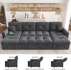 107'' LED U-Shaped Sectional Couch for Living Room, Sleeper Sofa Bed, Grey | Comfy Chenille Cloud Couch, Pull Out Bed, Storage Chaise, 5-level Adjustable Backrest, USB Charging, 2 Pillow,1100LB Capacity