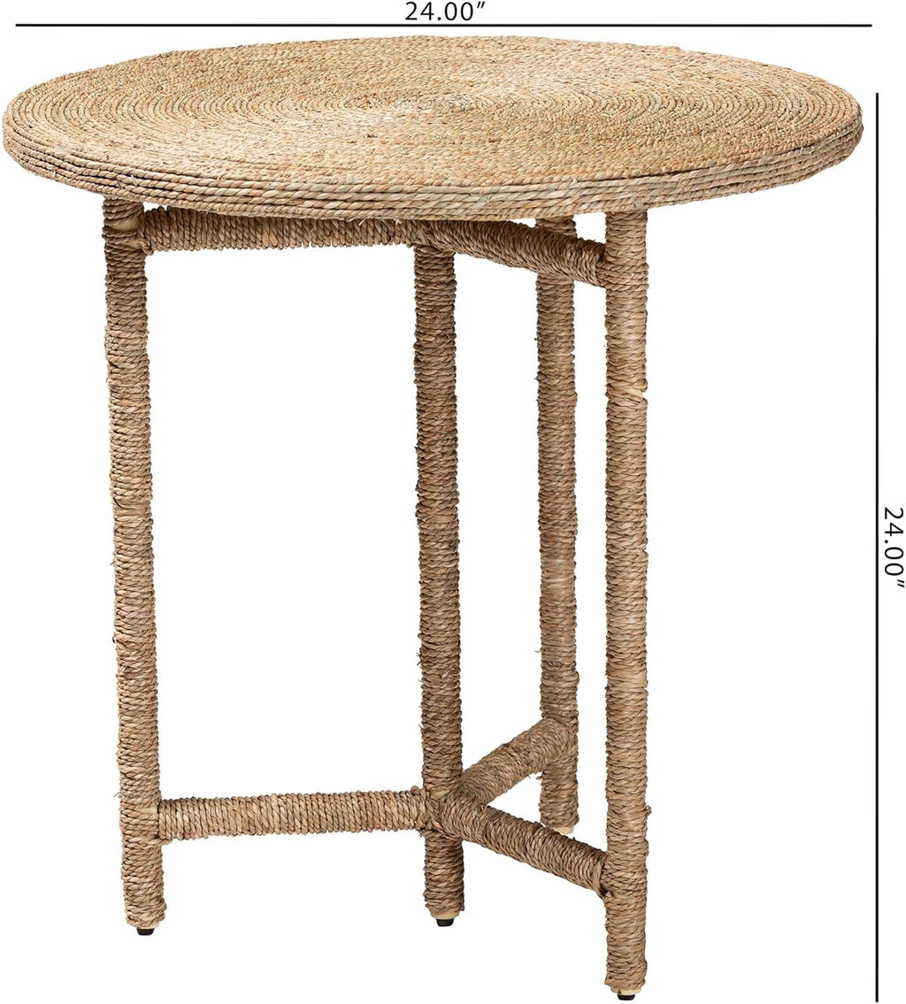 bali & pari Fumito Handwoven Seagrass End Table - Round Boho Side Table with Wrapped Frame, Handmade Coastal Décor for Living Room or Sun Room