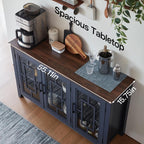 Joaxswe Large Sideboard Buffet Cabinet with Storage, 55" Farmhouse Credenza with 3 Glass Doors, Adjustable Shelves Console Table, Wood Kitchen Coffee Bar for Dining Room, Living Room, Navy Blue