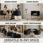 Hyfirm Black and Gold Barrel Dining Room Chairs Set of 4, Modern Velvet Upholstered Accent Chairs with Curved Back for Kitchen Island, Luxury Comfort Seating Cantilever Metal Frame