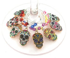 Cinco De Mayo Skull Wine Charms - Day Of The Dead Sugar Skull Glass Identifier Tags - Halloween Glass Markers - Party Table Setting Supplies - 8 Wine Charms/pack