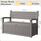 80 Gallon Outdoor Storage Box,Resin Stripes Deck Box Doubles as 2-Person Bench Seat,Waterproof Storage Outdoor Porch Bench for Cushions,Garden Tools and Pool Supplies Grey