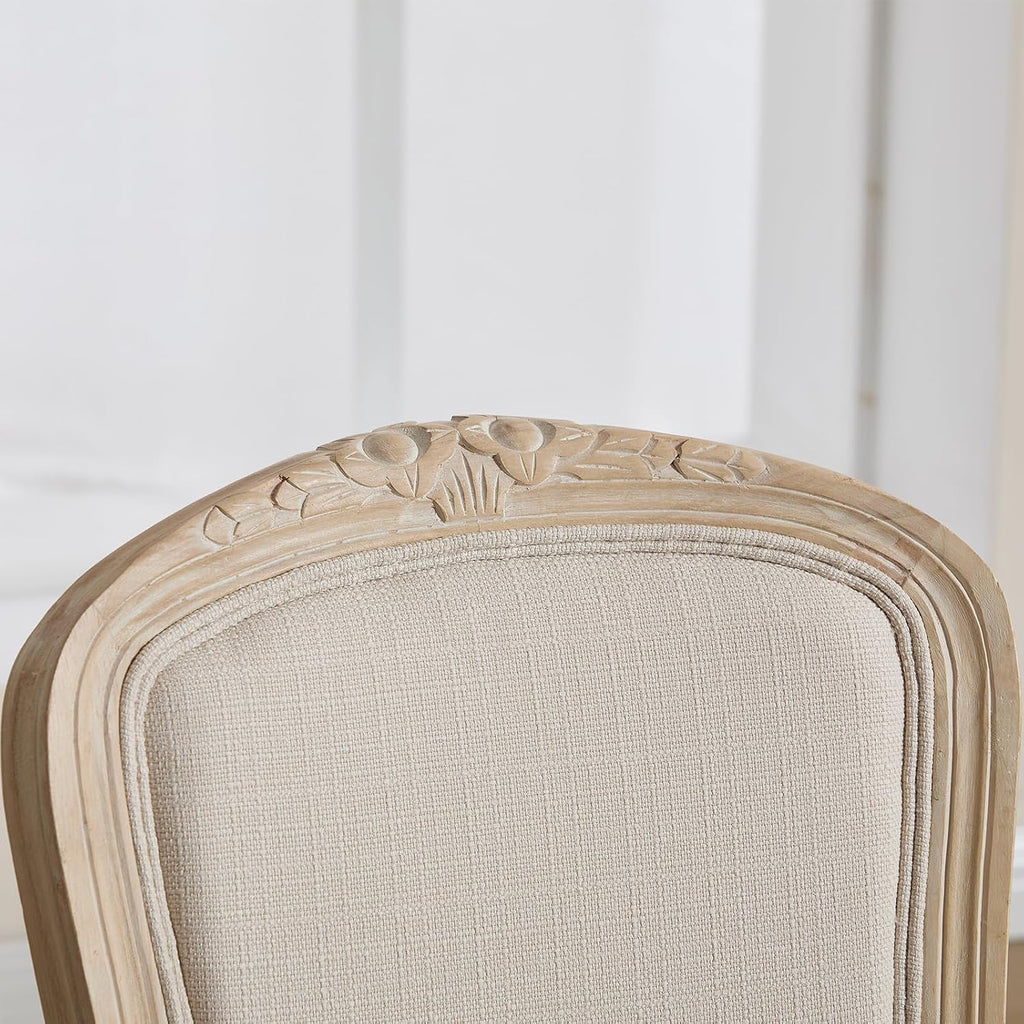 Kmax French Dining Chairs Set of 4, Farbric Upholstered Dining Chairs with Elegant Curved Legs High Back Armless Kitchen Chairs Side Chairs for Dining Room Restaurant - Linen, Beige/Natural Legs