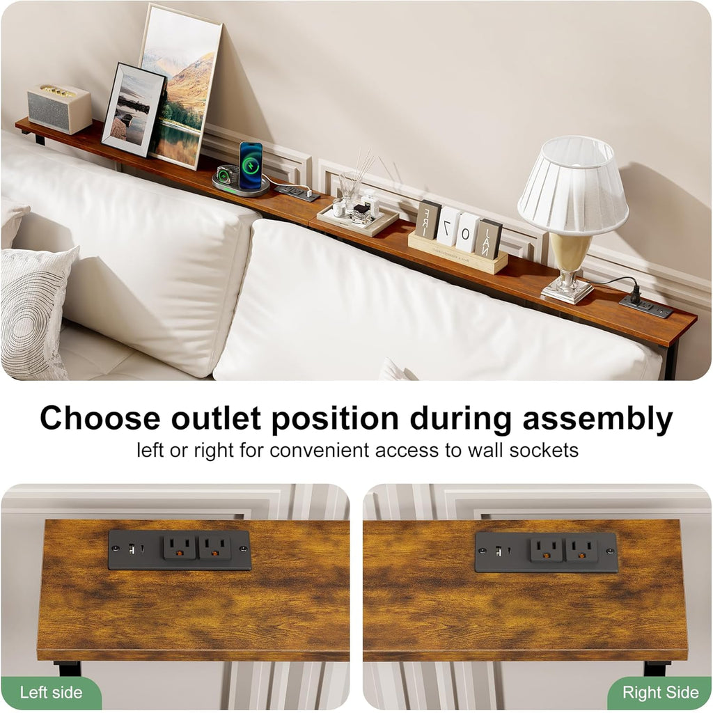 2 Pack 79" Behind Couch Table with Adjustable Height Narrow Console Sofa Table with 2 Power Outlets Long Entryway Table for Hallway Bedroom Living Room Decor Foyer Furniture Rustic Brown