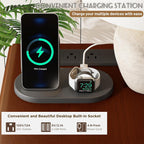 Wood End Table with Charging Station, Fully Assembled Slim Side Table with Drawers, Narrow Nightstand Bedside Table for Small Spaces, Living Room, Bedroom,Walnut