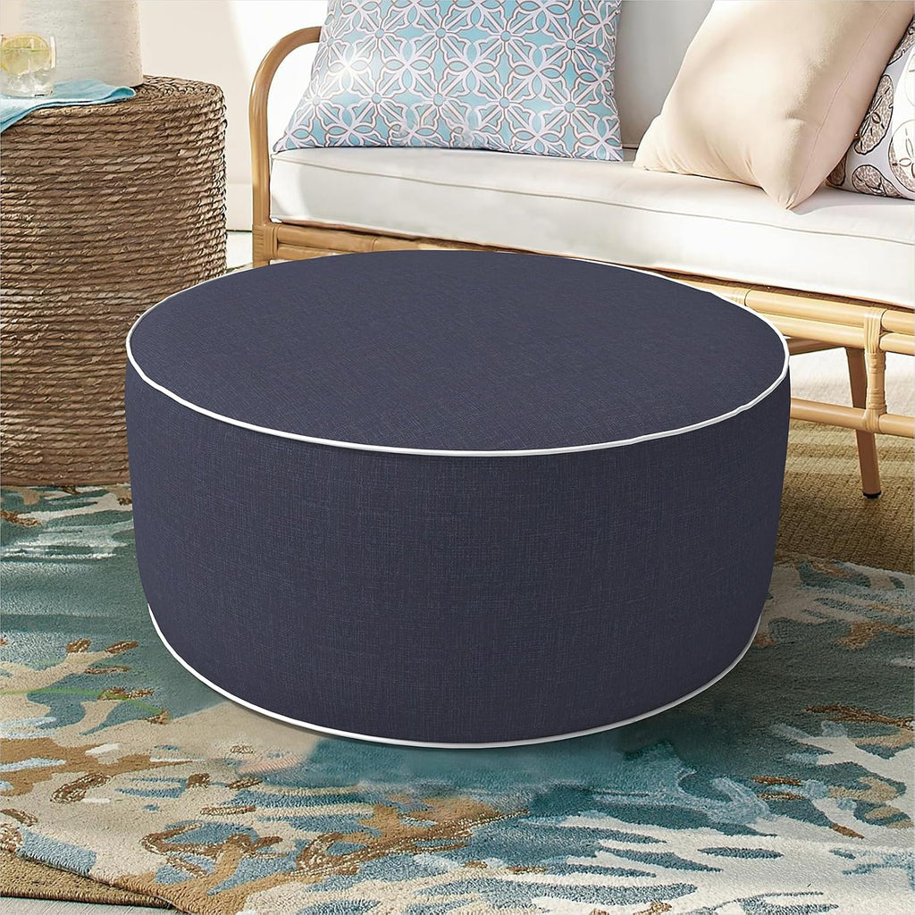 DYTXIII Inflatable Ottoman Stool D21 xH9 for Outdoor/Indoor Use, Water Repellent Patio Foot Rest Stool with Portable Handle,Round Pouf Ottoman Suitable for Garden,Deck and Camping - Textured Navy