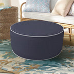 DYTXIII Inflatable Ottoman Stool D21 xH9 for Outdoor/Indoor Use, Water Repellent Patio Foot Rest Stool with Portable Handle,Round Pouf Ottoman Suitable for Garden,Deck and Camping - Textured Navy