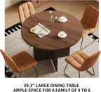 HIPIHOM Modern Round Dining Table Set for 4, 39.4" Walnut Kitchen Table with 4 PU Leather Chairs, 5-Piece Mid-Century Dining Room Set for Small Spaces, Pedestal Base