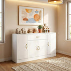 55" Kitchen Pantry Cabinet, Large Storage Cupboard with Doors and Shelves, White Kitchen Storage Cabinet with Drawer, Versatile Buffet Sideboard for Dining Room and Craft Room