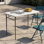 White 40" L x 20" W Plastic Adjustable Height Fold-in-Half Folding Table