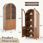 Pamapic 71" Tall Arched Cabinet, Fluted Kitchen Pantry with Glass Doors & Adjustable Shelves, Arch Storage Cabinet, Wooden Pantry for Dining Room, Living Room (Walnut)