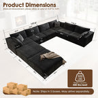 157.6" Cloud Couch Oversized Modular Sectional Sofa, U-Shaped 8 Seater Deep Seat Couch with Ottoman, Soft Corduroy Upholstery, DIY Combination for Living Room, No Assembly Required, Black