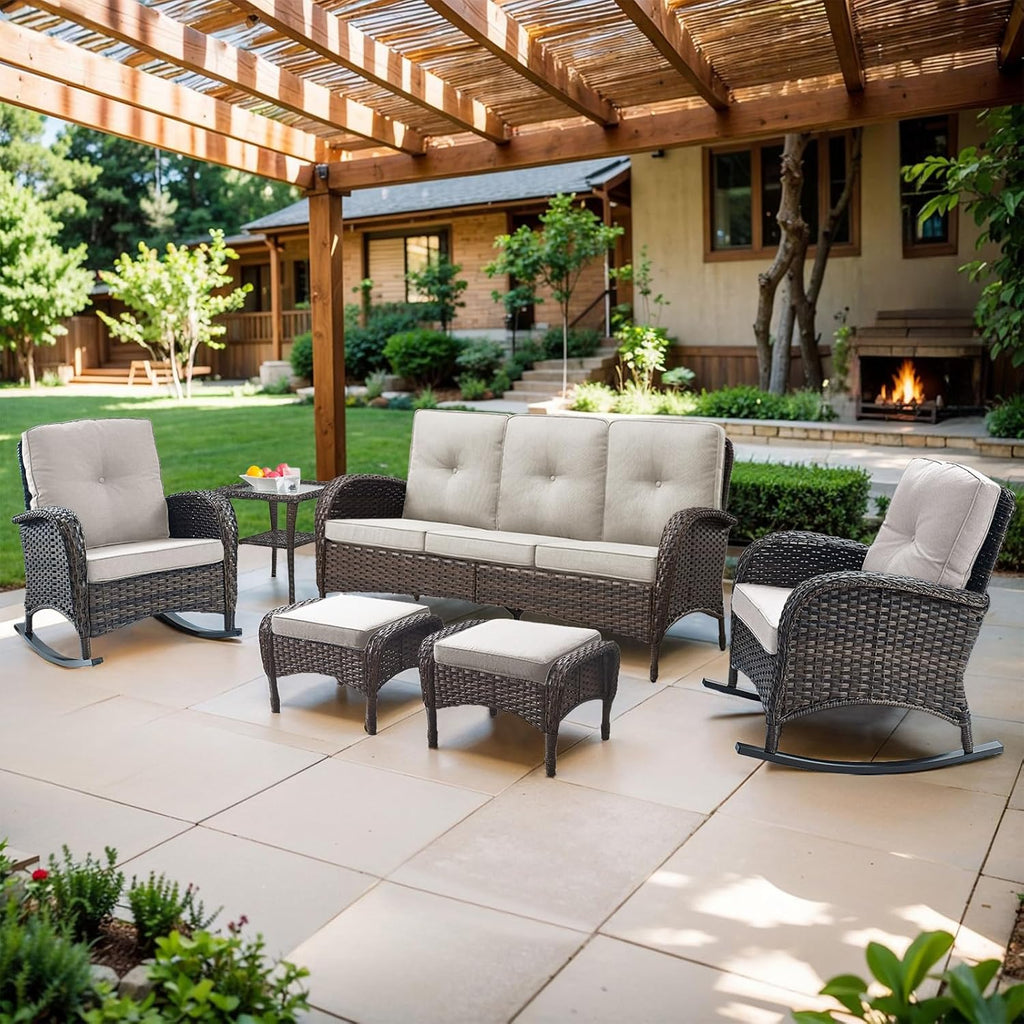 Belord Outdoor Ottomans for Patio Foot Rest - 25 Inch PE Wicker Foot Stool Set of 2 with Removable Cushions for Patio Furniture Sets,All Weather Rattan Ottoman for Balcony Deck Backyard Brown