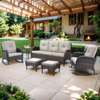 Belord Outdoor Ottomans for Patio Foot Rest - 25 Inch PE Wicker Foot Stool Set of 2 with Removable Cushions for Patio Furniture Sets,All Weather Rattan Ottoman for Balcony Deck Backyard Brown