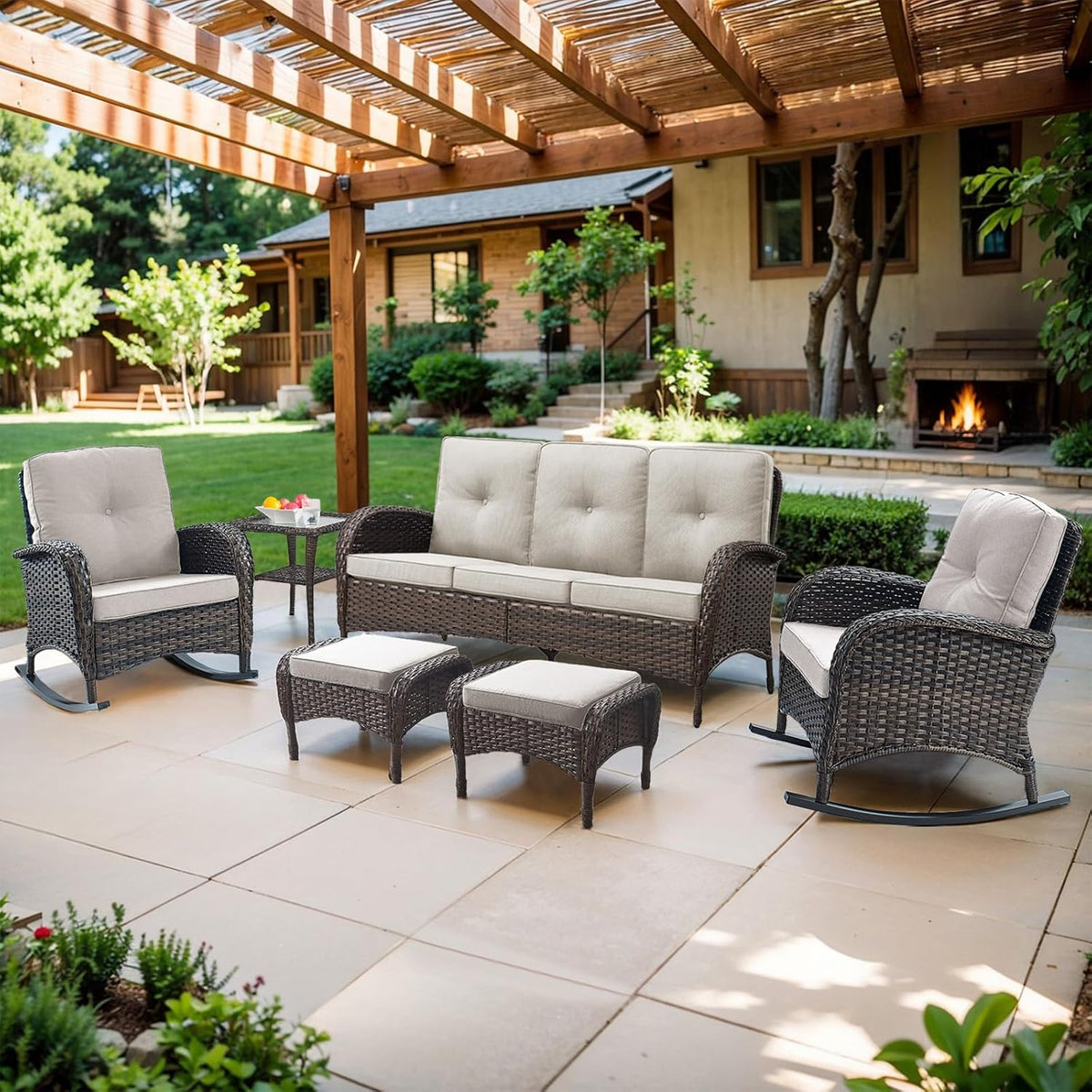 Belord Outdoor Ottomans for Patio Foot Rest - 25 Inch PE Wicker Foot Stool Set of 2 with Removable Cushions for Patio Furniture Sets,All Weather Rattan Ottoman for Balcony Deck Backyard Brown