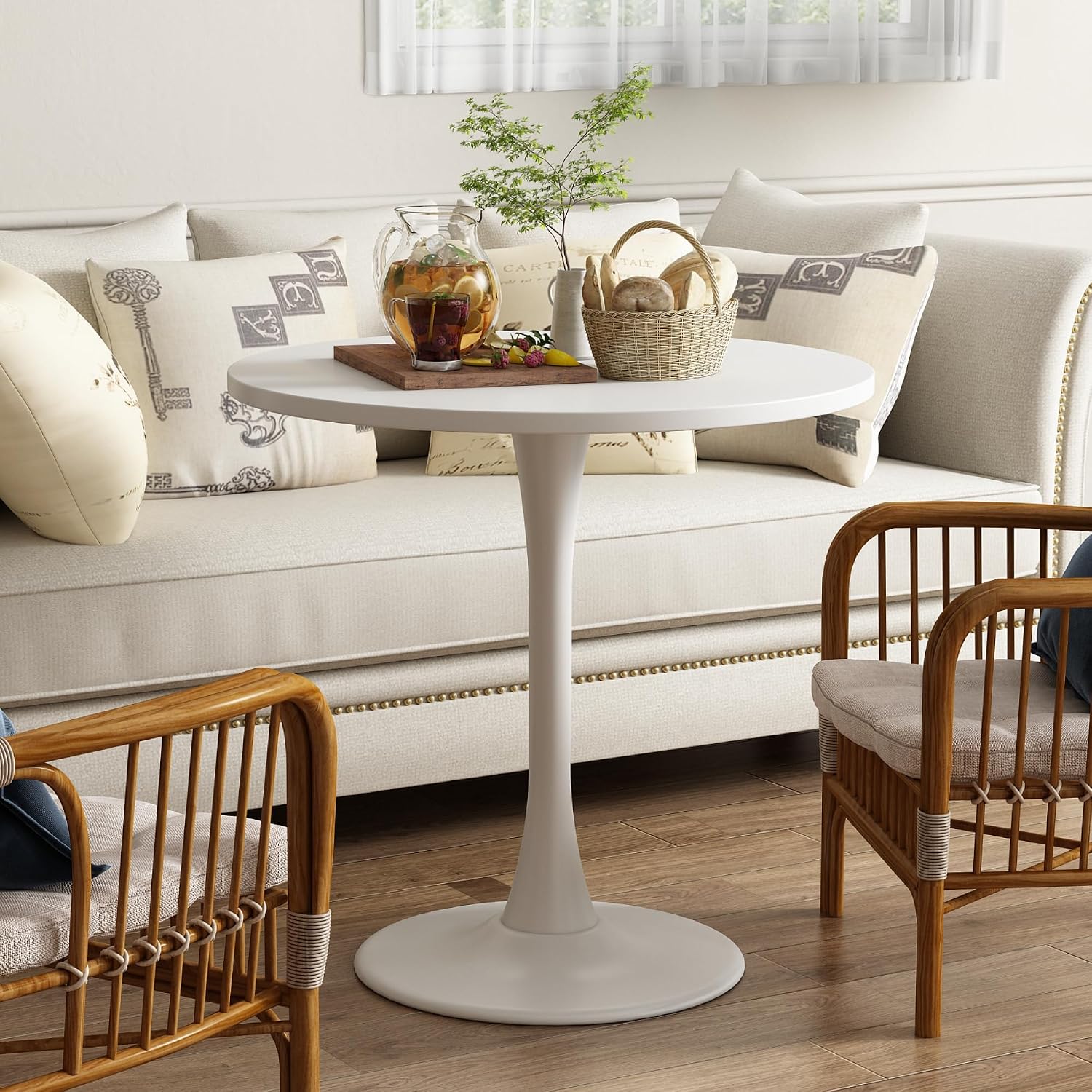 Round Dining Table 30" Circle Tulip Table for 4 People,White | Mid Century Modern Leisure Kitchen Table with Wood Thickened Tabletop Sturdy Metal Pedestal for Small Places Living Room Cafe