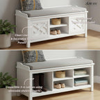 Coventry Modern Entryway Bench with Cushion – 45-Inch Storage Bench with 3 Cubbies, Adjustable Shelves & Decorative Side Panels for Mudroom or Hallway Seating by Alaterre Furniture (White)