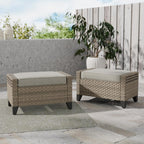 COOS BAY Modern 2 Piece Wicker Outdoor Ottomans, Patio Ottoman Foot Rest Set for Couch with Removable Cushions, 29.1" W x 18.1" D x 17.3" H, Brown/Gray