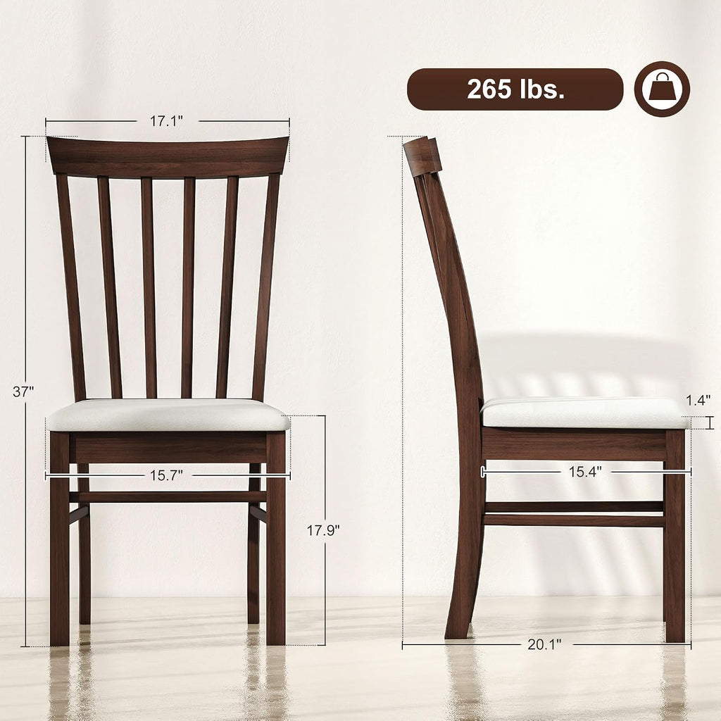 HOMCOM Wooden Dining Chairs Set, Farmhouse Upholstered Kitchen Chairs with Rubber Wood Frame for Living Room, Dining Room, Dark Brown and Beige, Set of 2