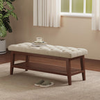 LEILISI Entryway Bench with Storage, Linen Upholstered Bench(Beige, 39.4'')
