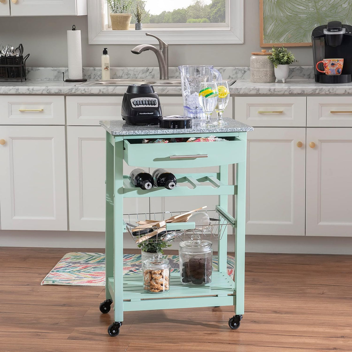 Linon Kitchen Island, Green, 15.75 x 22.83 x 33.86 Inches