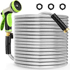 Metal Garden Hose 100 ft Stainless Steel Heavy Duty Water Hose with 10 Function Nozzles Flexible Lightweight Kink-Free Leakproof Sturdy Hoses Pipe 3/4" Brass Fitting for Outdoor Yard Lawn RV