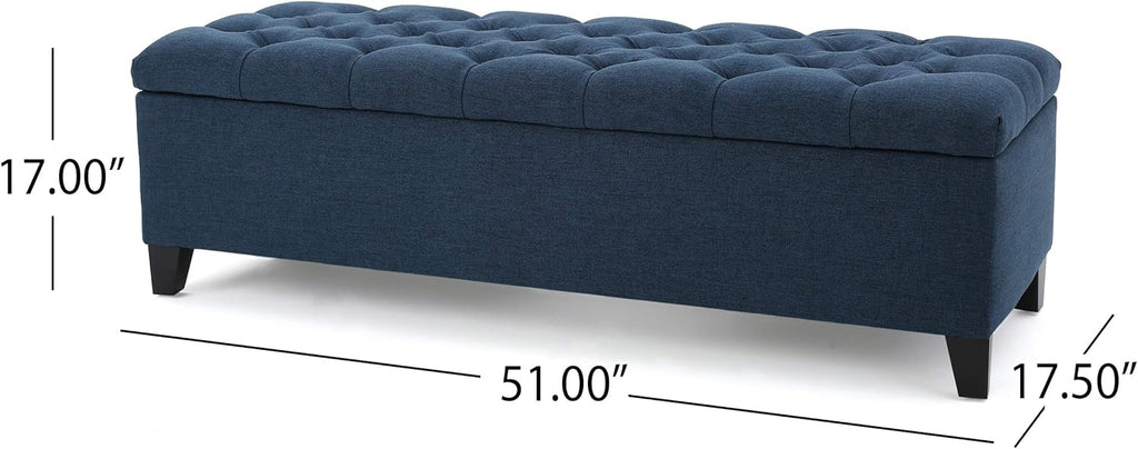 Christopher Knight Home Ottilie Fabric Storage Ottoman, Dark Blue, 17.75"D x 51.5"W x 15.75"H