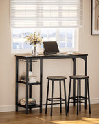 Qsun Small Bar Table Set for 2 | Kitchen Table for 2 with 2 Storage Shelves & Wine Glass Holder, Dining Table for Small Apartment, Dining Room