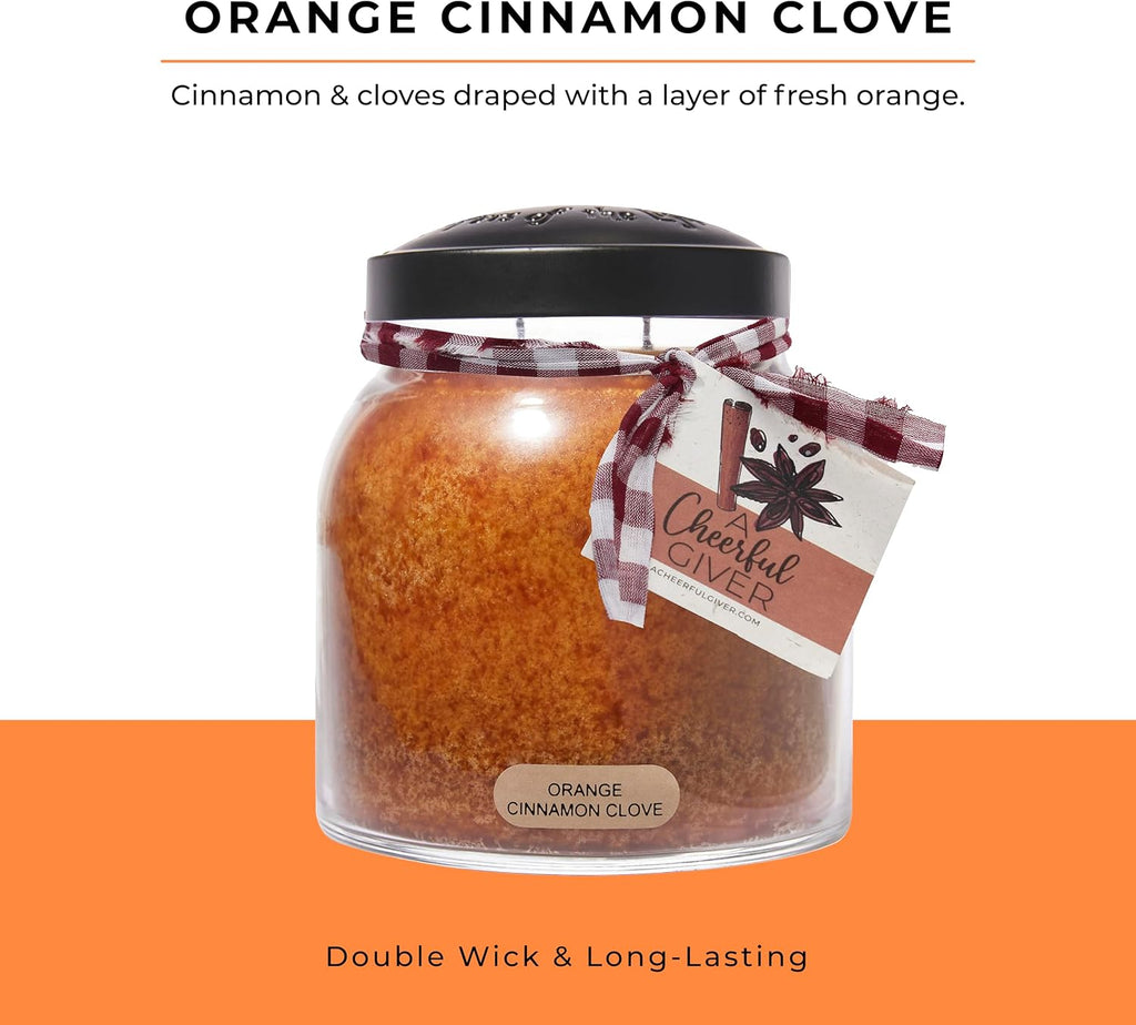 A Cheerful Giver — Orange Cinnamon Clove - 34oz Papa Scented Candle Jar with Lid - Keepers of the Light - 155 Hours of Burn Time, Gift for Women, Orange