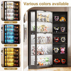 PAKASEPT Corner Display Curio Cabinet with Glass Doors, Glass Display Case with LED Lights for Collectibles,Display Storage Shelves for Living Room,Black