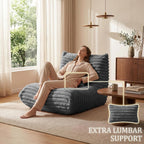 Bean Bag Chair for Adults, Giant Memory Foam Floor Sofa with Lumbar Pillow, Oversized Corduroy Beanbag Couch, Comfy Lounge Chair for Living Room, Bedroom, Apartment, Reading, Gaming, Gray