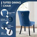 5 Pieces Modern Luxury Glass Dining Set, Minimalist Rectangle Dinner Room Set for 4, 47'' Clear Glass Top Kitchen Table Set with Black Base, Blue Tufted Chairs, for Small Apartment Home