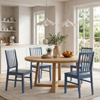 HNY Blue Wood Dining Chairs Set of 4, Farmhouse Kitchen Chairs with High Backrest and Wooden Legs, Armless Dining Side Chairs for Kitchen/Dining Room/Restaurant